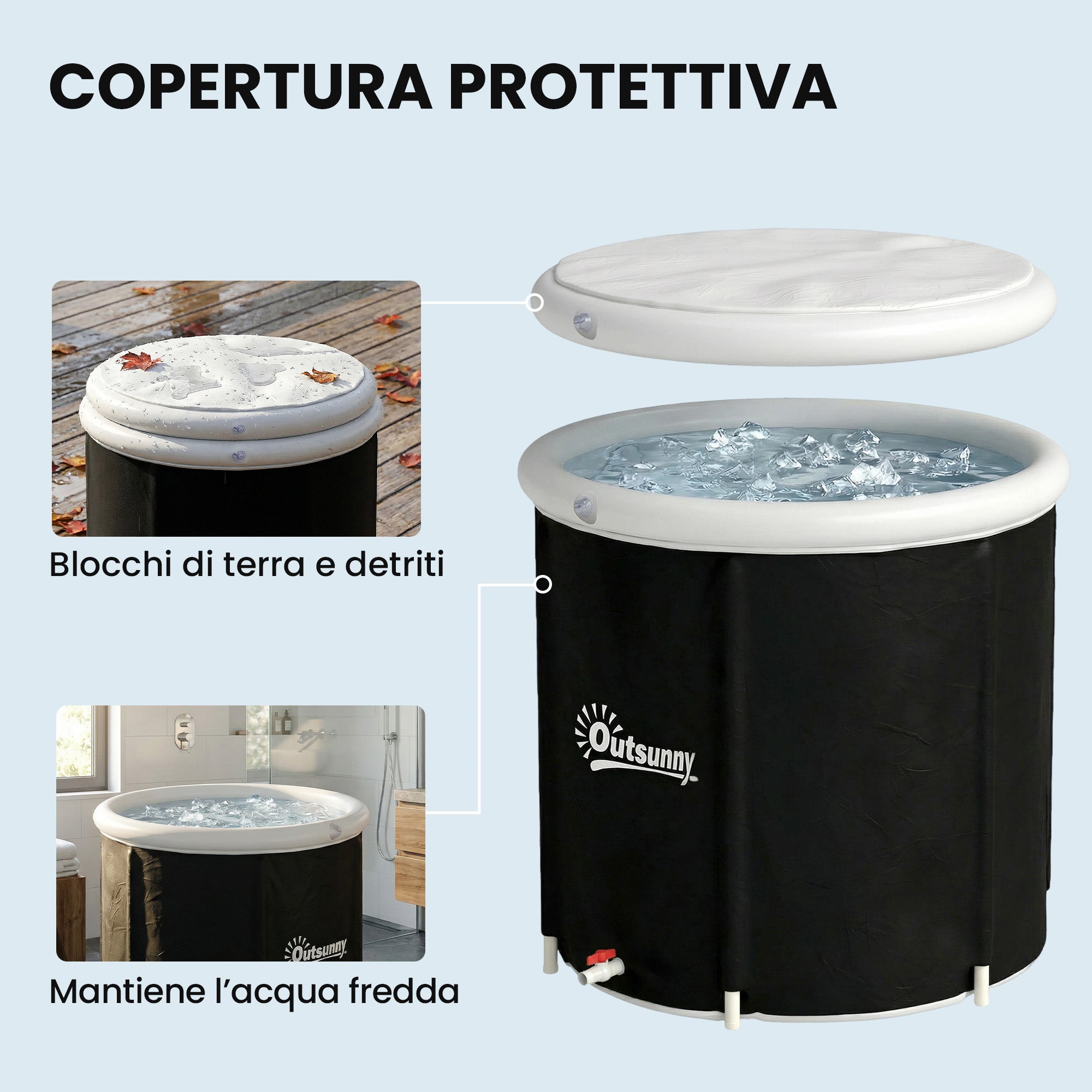 Outsunny 280L Ice Tub for Athletes with Cover and Pump, Ø78x71 cm, Black