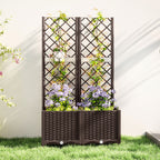 Raised Planter with Trellis for Climbing and 8 Drainage Holes in PP, 80x40x135 cm, Brown