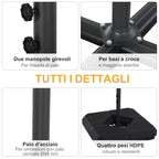 Umbrella Base with Central Pole, 4 Black Plastic Tiles to Fill with Water or Sand 80x80x56cm