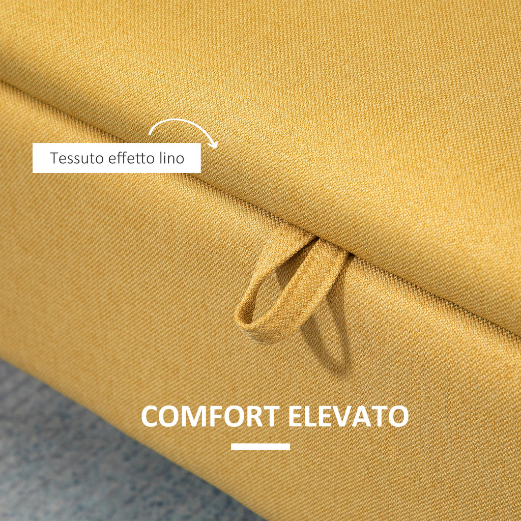 Bedside Bench with Storage Space and Yellow Polyester Upholstery, 101x38.5x44.5 cm