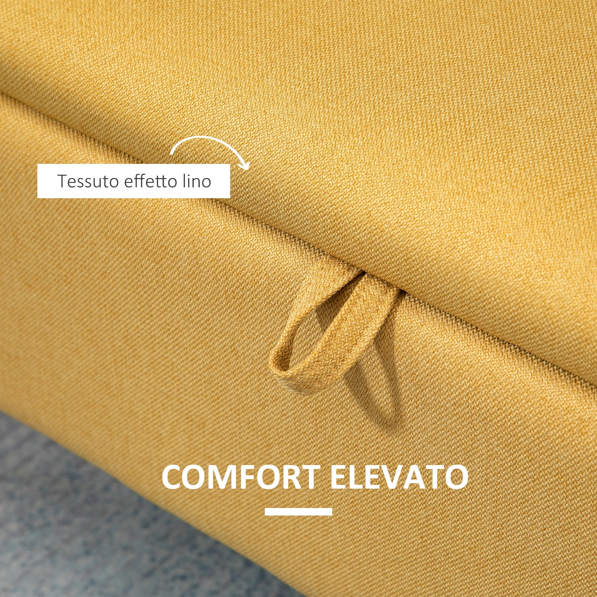 Bedside Bench with Storage Space and Yellow Polyester Upholstery, 101x38.5x44.5 cm