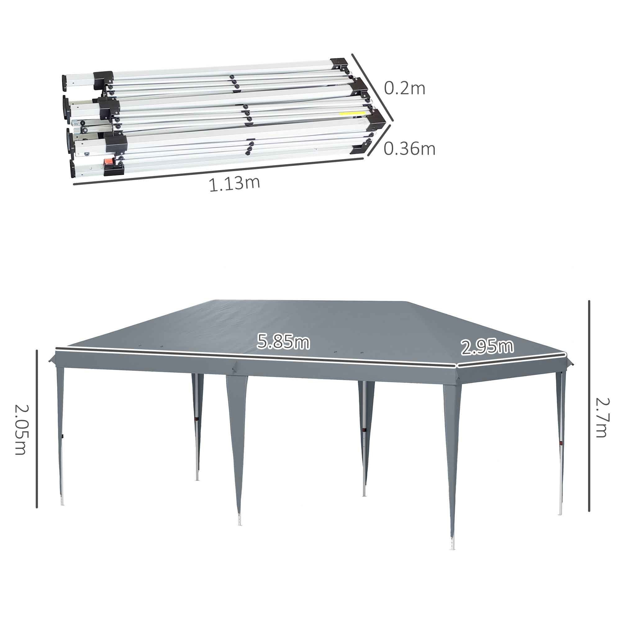 Outsunny 6x3m Pop-up Garden Gazebo Folding Party Tent with Carry Bag, Grey