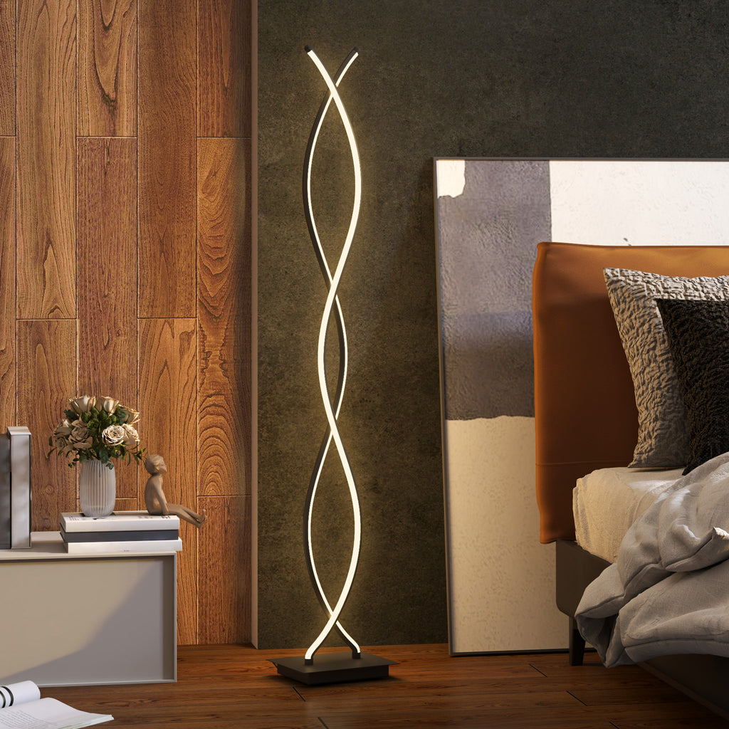 HOMCOM Double Spiral LED Floor Lamp, Living Room Lamp with Adjustable Brightness, Foot Switch, Black