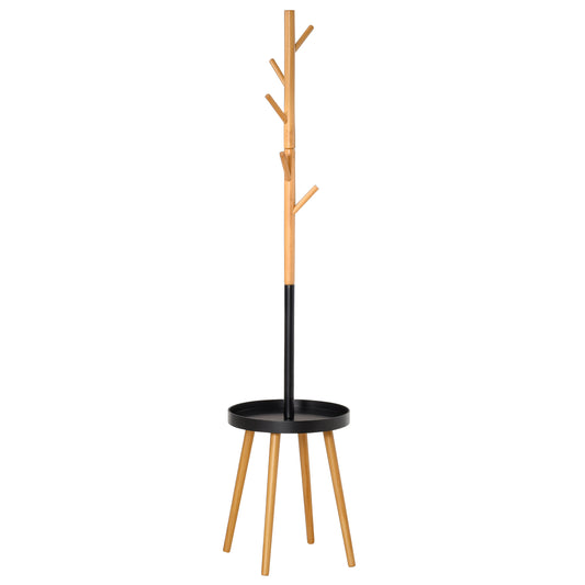 Tree Coat Hanger with Adjustable Height and Coffee Table - Black Wood