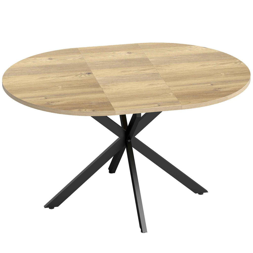 HOMCOM Industrial Dining Table for 4-6 People with Round Drop-Leaf Top, in Wood and Steel, 135x100x75 cm