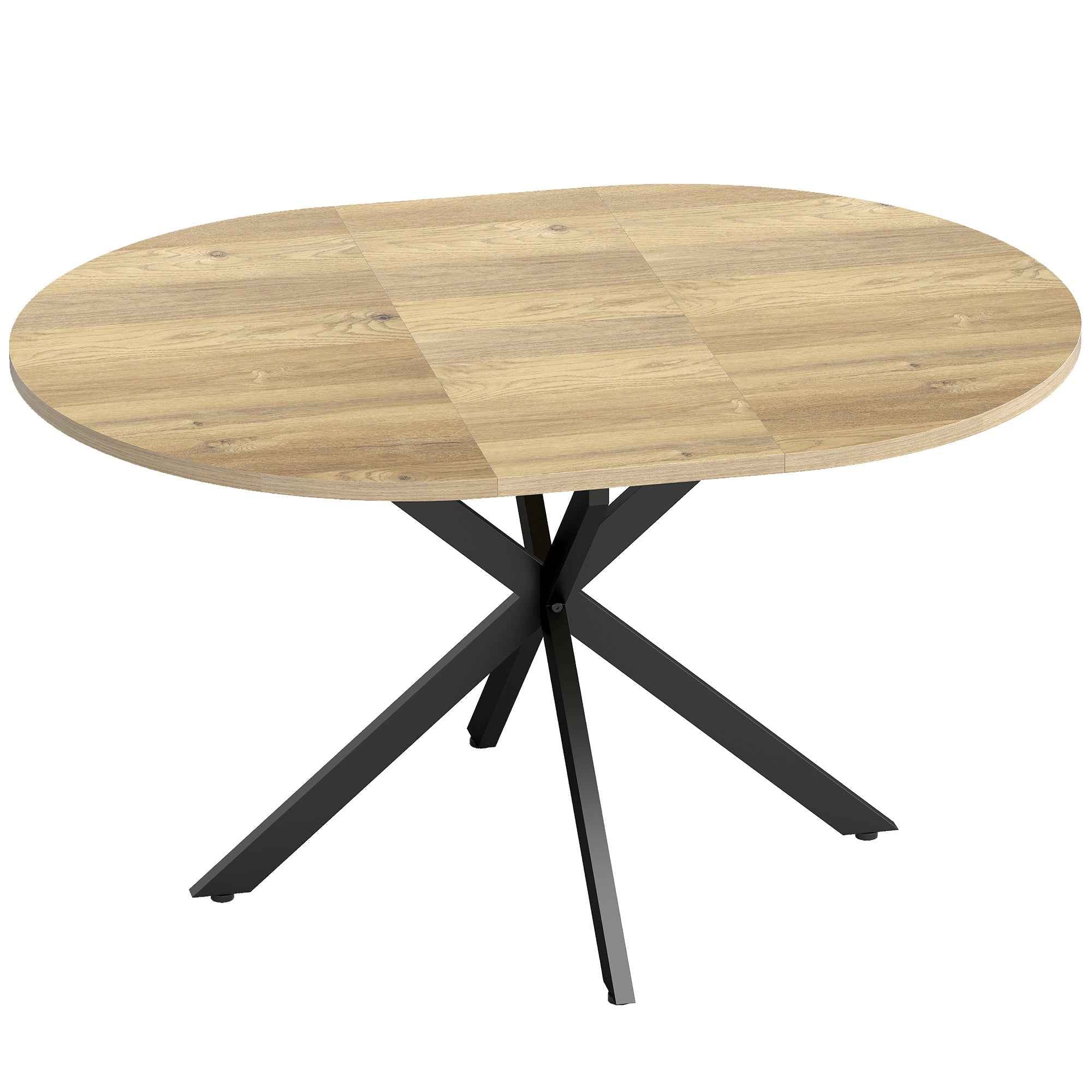 HOMCOM Industrial Dining Table for 4-6 People with Round Drop-Leaf Top, in Wood and Steel, 135x100x75 cm