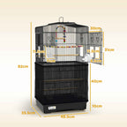 PawHut Bird Cage with Handle, Removable Tray, Wooden Perches, Swing and Bowls, 46.5x35.5x92cm, Black