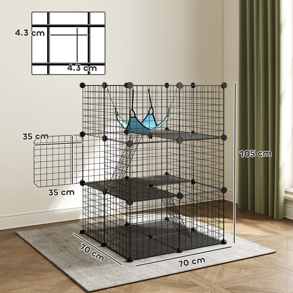 PawHut Cat Cage, Customizable 3-Tier Enclosure, 105cm, Black