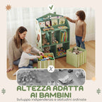 AIYAPLAY Children's Toy Storage Shelf in FSC Wood, 2 Removable Fabric Bins and Shelves, for Children's Bedroom, Green