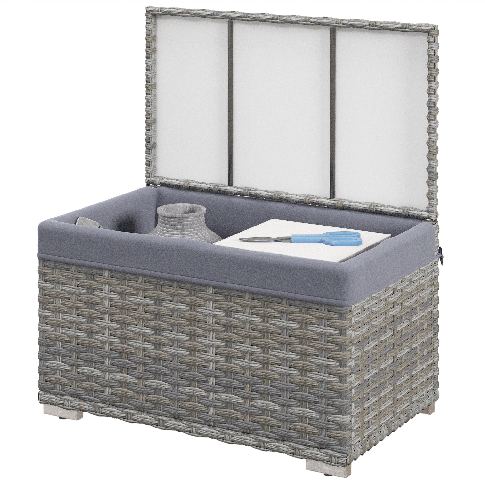 Outsunny garden trunk in Rattan pe with internal coating in waterproof fabric, 76x45x48 cm, gray - Borgè