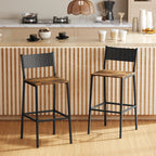 Set of 2 Industrial Style Bar Stools with Backrest and Integrated Footrest, Rustic Brown