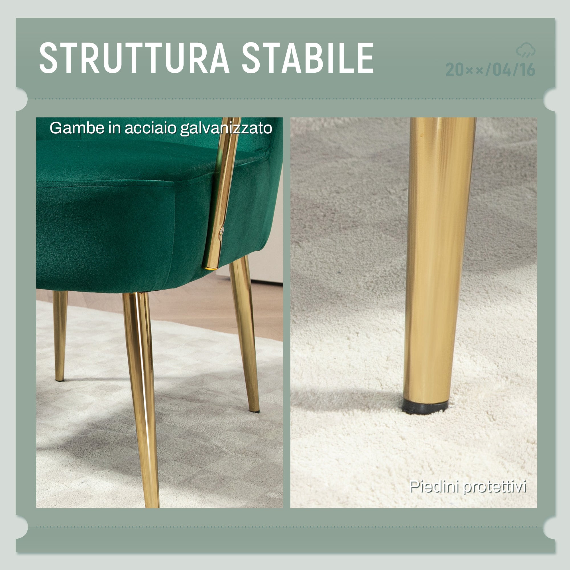 Retro Velvet Bedroom Chair with Armrests, Gold Legs and Padded Seat, Green