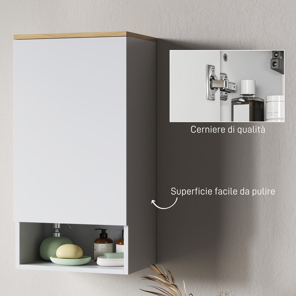 Wall Mounted Bathroom Cabinet with Adjustable Shelves and Open Shelf in Wood and MDF, 40x27x77 cm, White