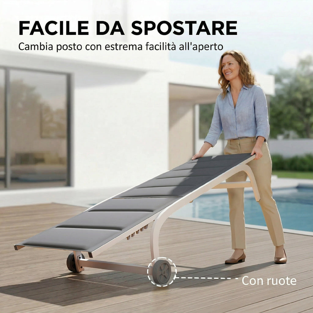 Outsunny Garden Sun Lounger with Wheels, in Texteline with Aluminum Frame, Dark Gray and White