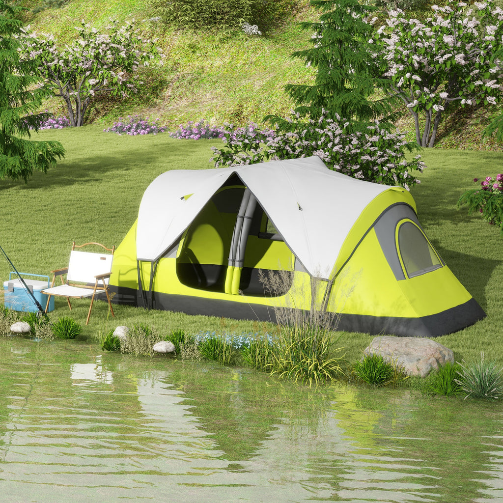 Outsunny 4-person Camping Tent with 2 Separate Spaces, in Polyester and Fiberglass, 450x215Px180 cm, Green - Borgè