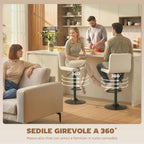Set of 2 Adjustable Bar Stools with Footrest, PU Leather and Steel, 39.5x44x88-110 cm, Cream
