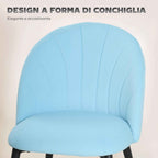 HOMCOM Set of 2 Upholstered Dining Chairs with Shell Back in Velvet, 52x55x79 cm, Blue