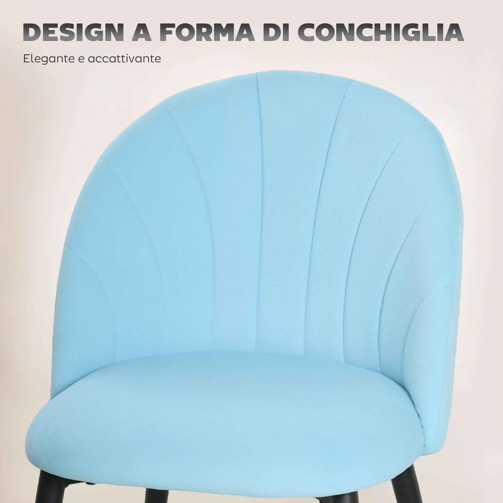 HOMCOM Set of 2 Upholstered Dining Chairs with Shell Back in Velvet, 52x55x79 cm, Blue