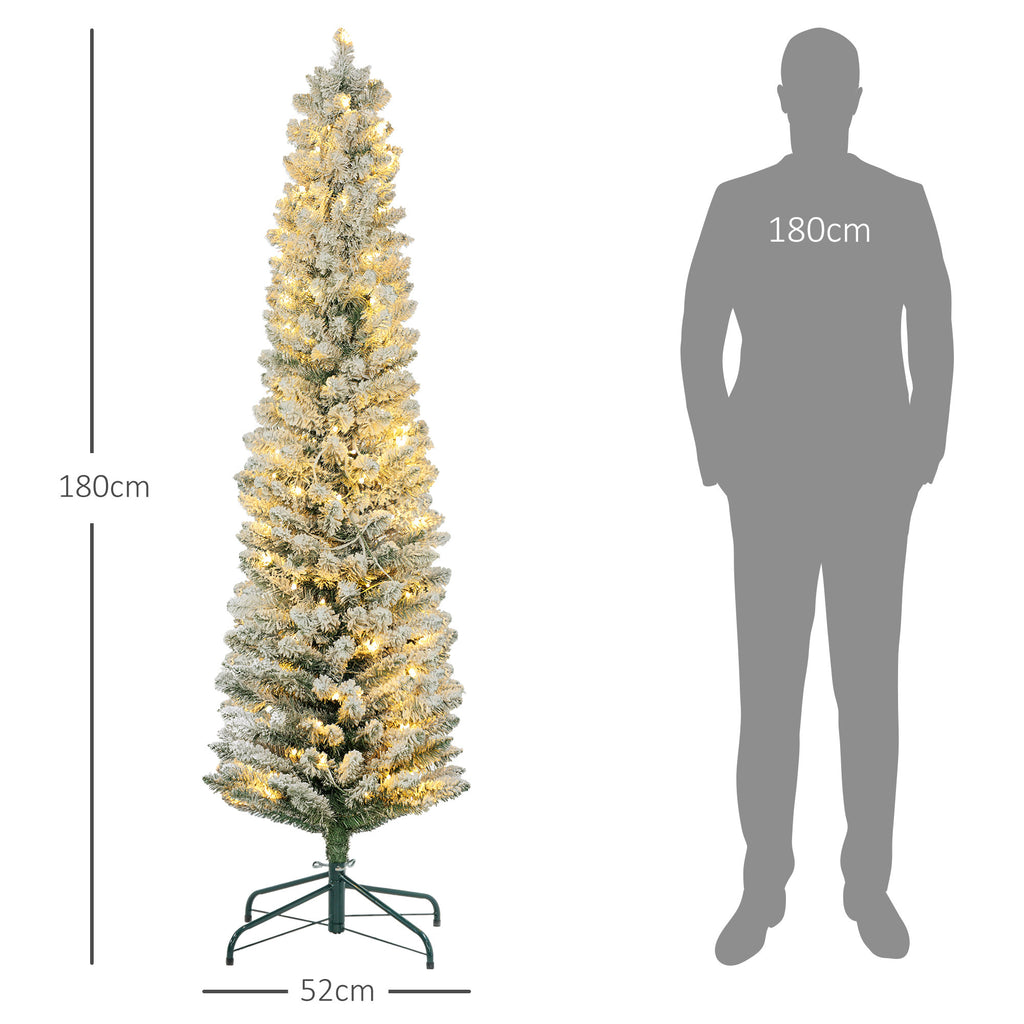 Snowy Christmas Tree with 329 Branches and White LED Lights, in Plastic and Metal, Ø52x180 cm, Green