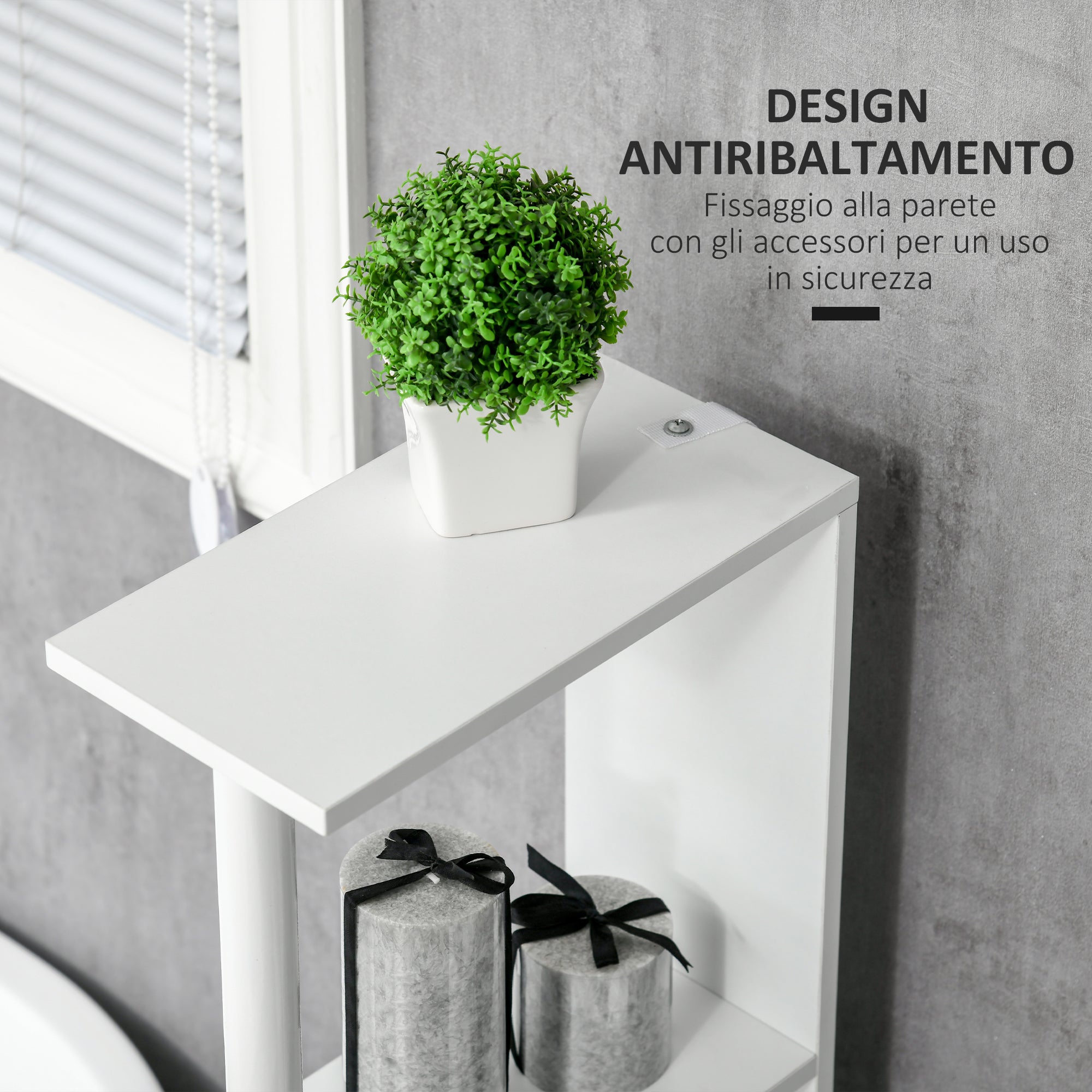 kleankin Bathroom Column with 2 Shelves and 2 Cabinets, Wooden, 15.2x29.8x118 cm, White and Grey