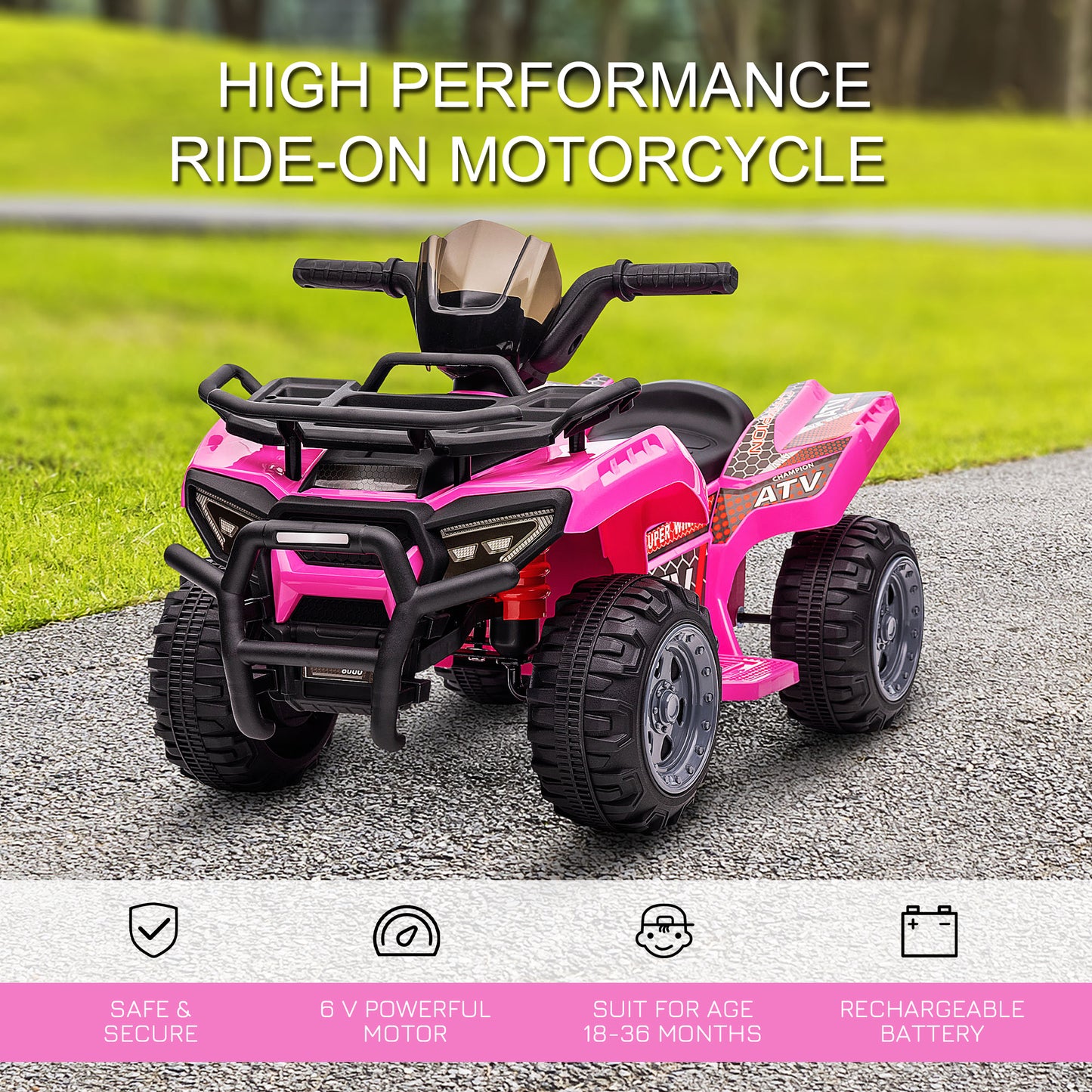 Electric Quad for Children 18-36 Months with 6V Rechargeable Battery, in Metal and PP, 70x42x45 cm, Pink