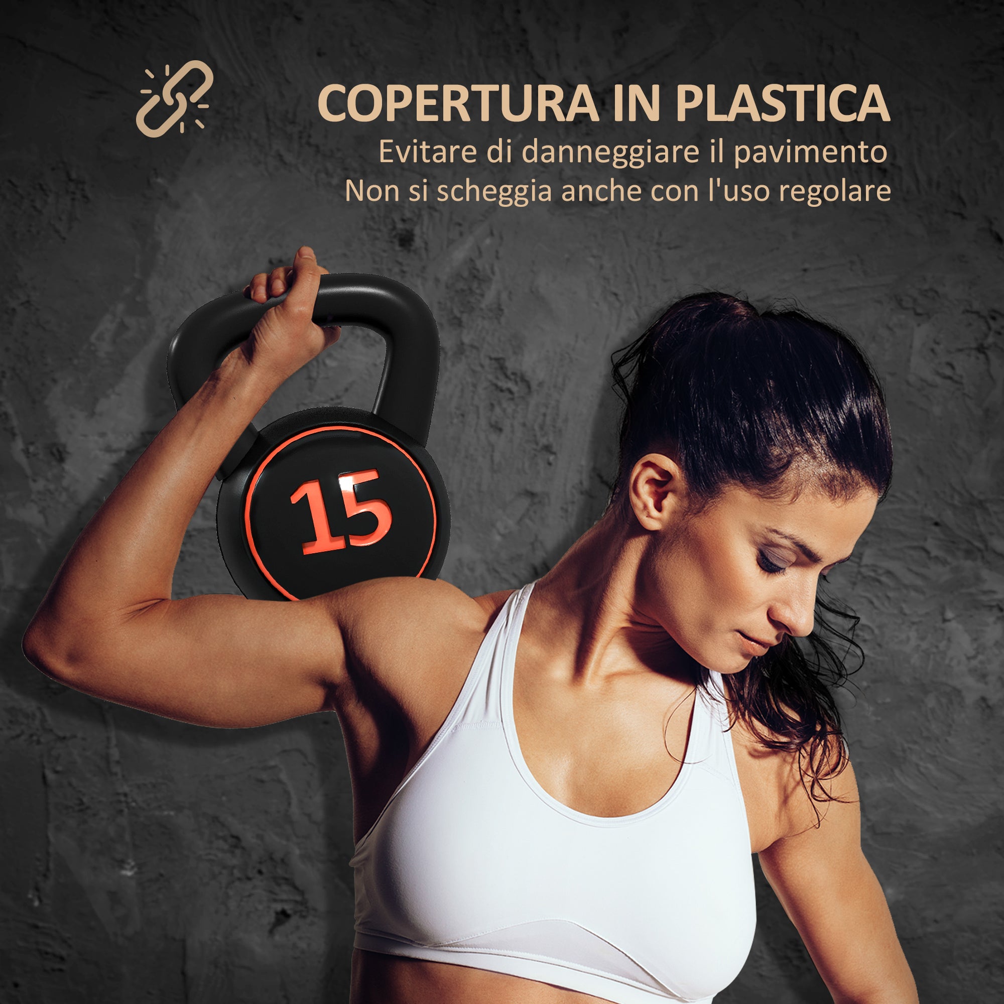 SPORTNOW Set of 3 Kettlebells of 2.2 kg, 4.5 kg and 6.8 kg with Flat Base and Weight Holder, in Plastic and Sand, Black