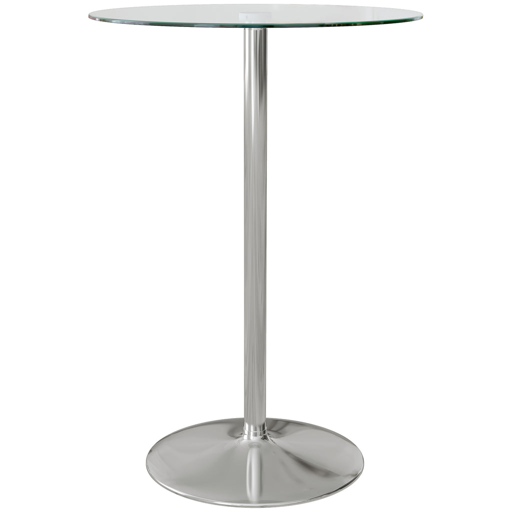 Homcom tall table from modern round bar with steel base and glass top, Ø70x102cm, transparent - Borgè