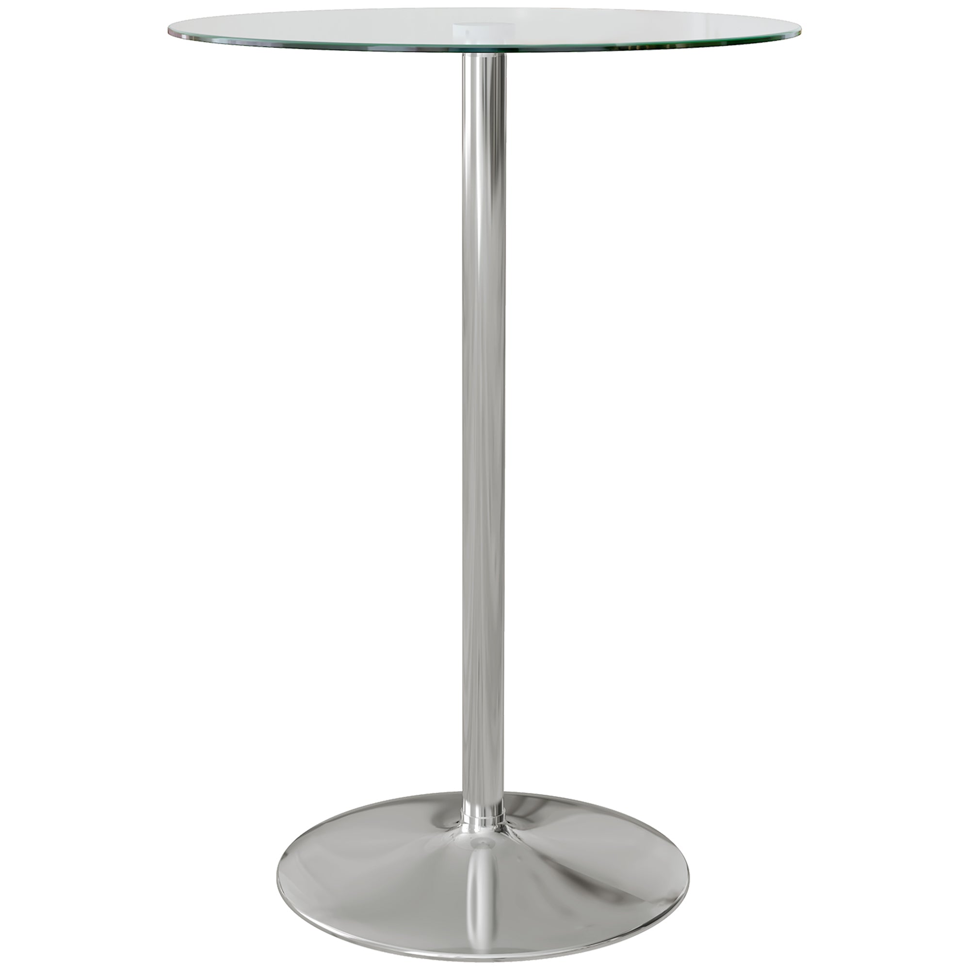 Homcom tall table from modern round bar with steel base and glass top, Ø70x102cm, transparent - Borgè