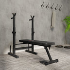 Folding Weight Bench with 8 Adjustable Heights and Steel and PU Barbell Rack, 140x73x98-122 cm, Black