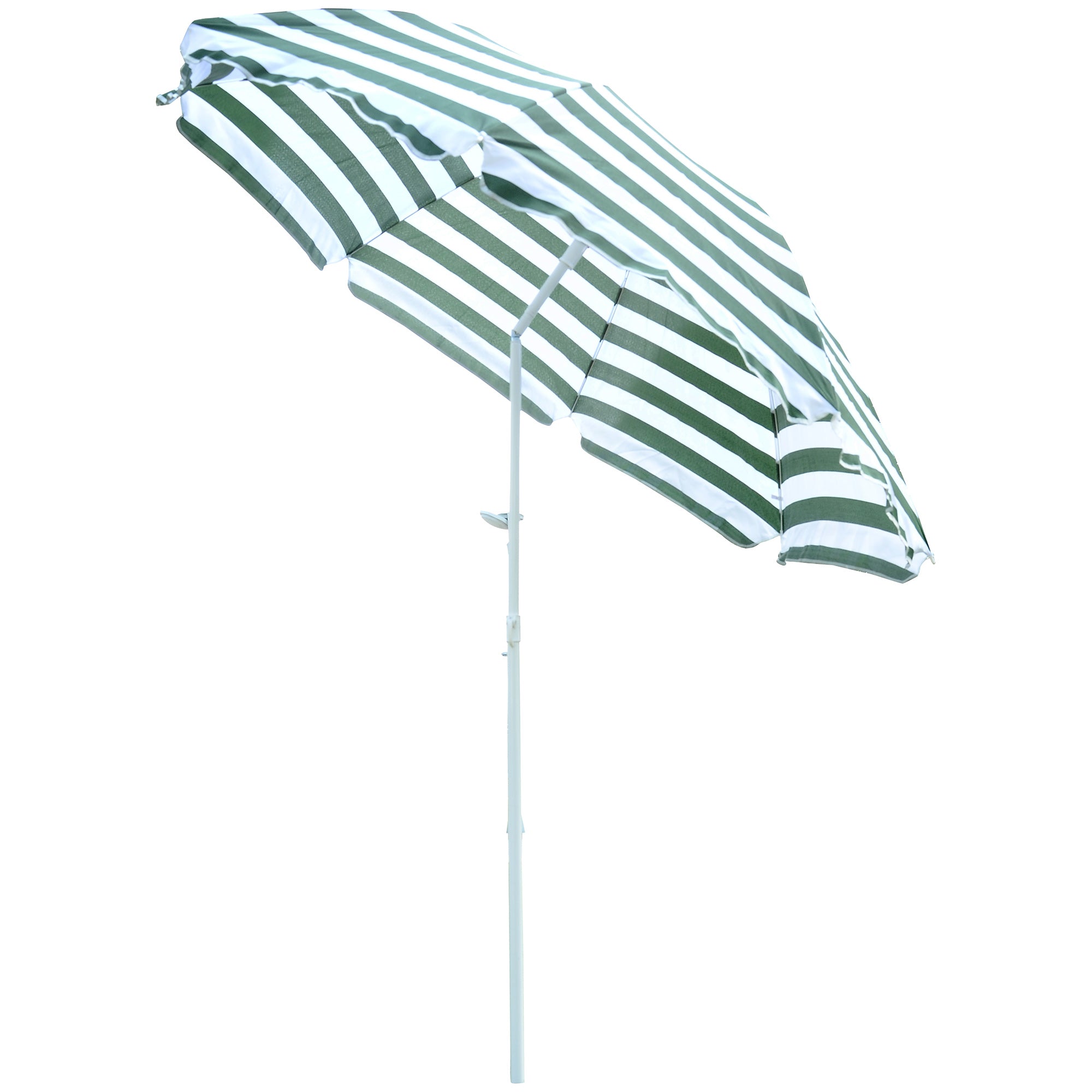 Tilting and Round Beach Umbrella in Metal and Polyester, Ø1.8x2 m, Green and White