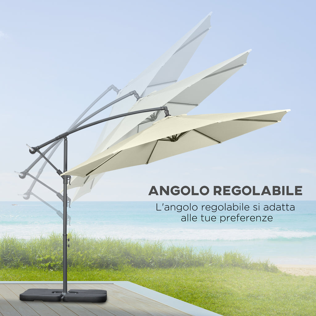 Decentralized Umbrella with 6 Ribs with Crank and Cross Base, in Metal and Polyester, Ø292x247 cm, Beige