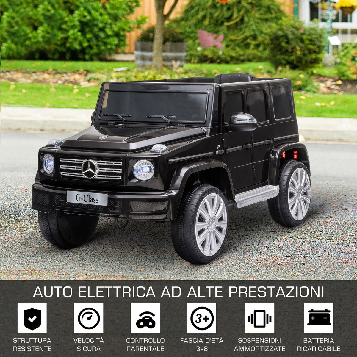 HOMCOM Electric Ride-On Toy Car for Kids Ages 3-8 with Remote Control, Dashboard, Belt, and LED Headlights, 107x64x54 cm, Black