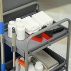 3-Tier Cleaning Trolley with Garbage Bag and Wringer, 111x63.3x103 cm, Grey, Blue and Orange