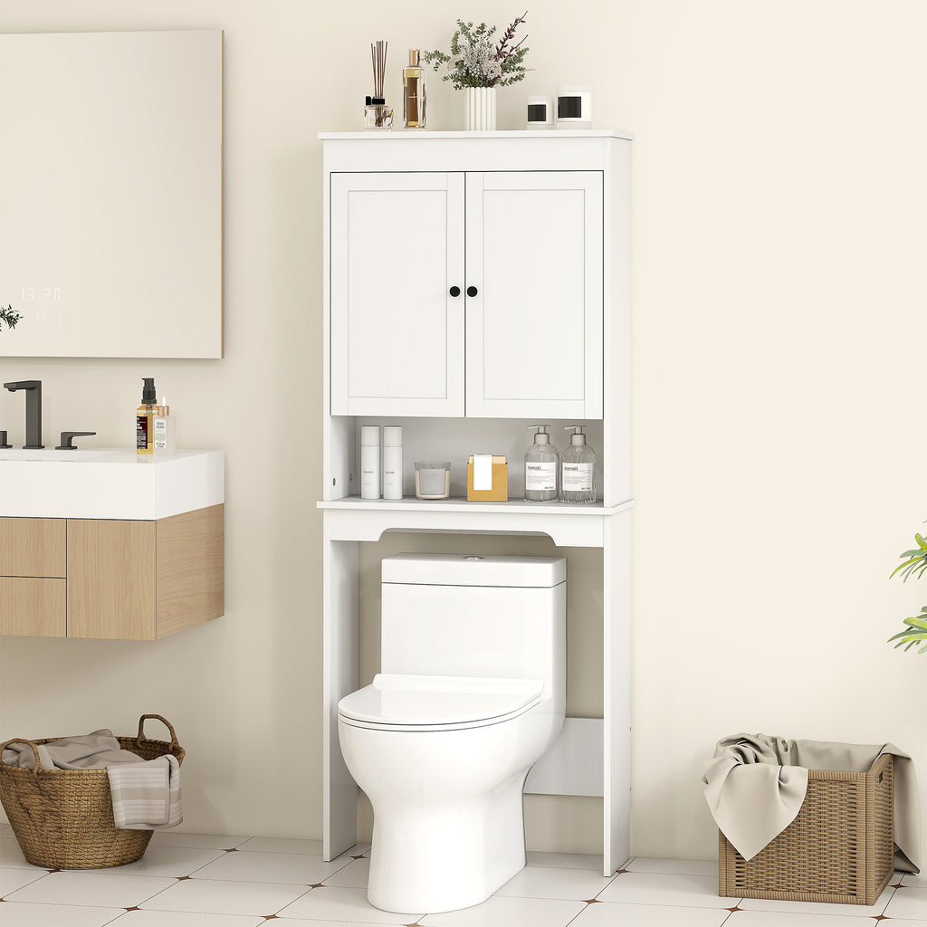 Over-the-Toilet Cabinet with 3 Closed Shelves and Open Shelf, Wooden, 65x22x161 cm, White