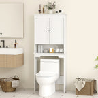 Over-the-Toilet Cabinet with 3 Closed Shelves and Open Shelf, Wooden, 65x22x161 cm, White