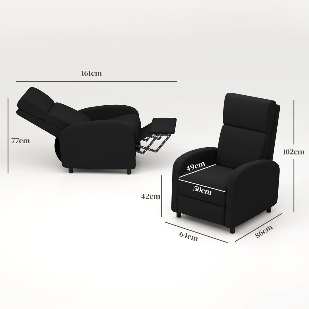 160° Manual Reclining Relaxing Chair with Linen-Effect Fabric Footrest, Black