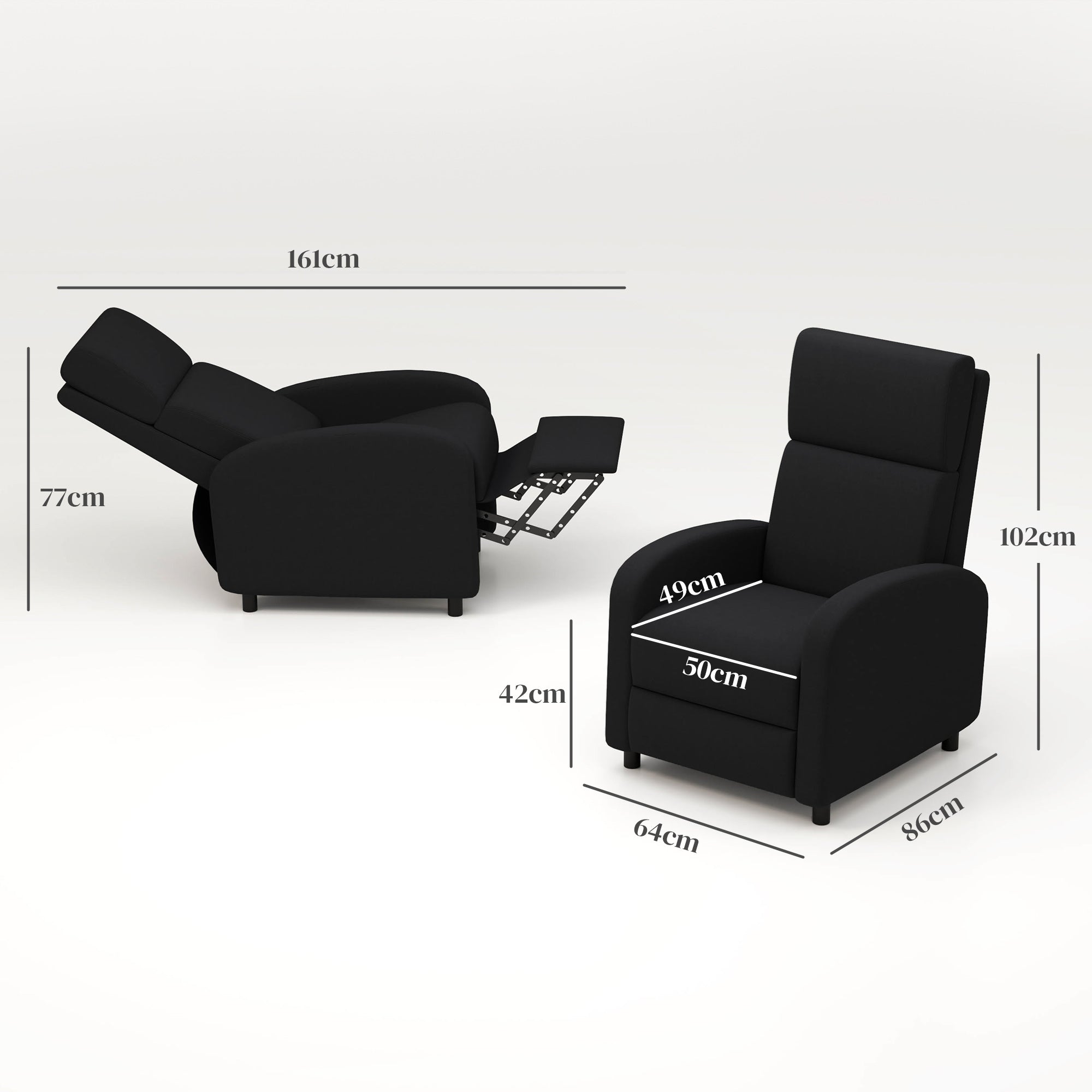 160° Manual Reclining Relaxing Chair with Linen-Effect Fabric Footrest, Black