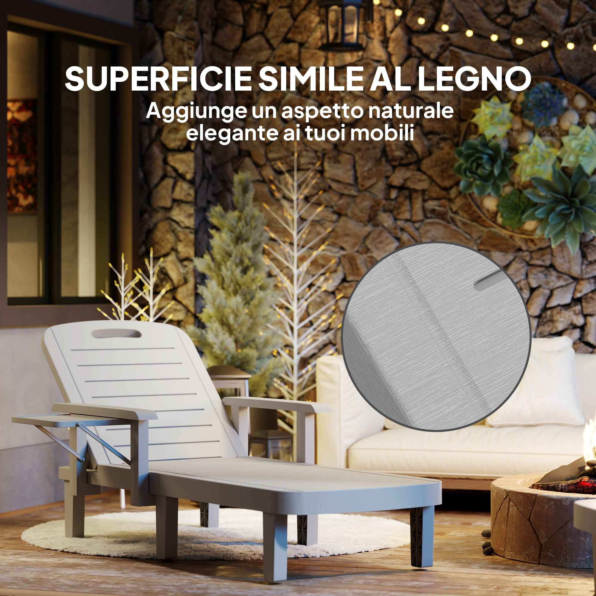 Outsunny Adjustable Garden Lounger with Table and Armrests, in Polypropylene, 79x158x88 cm, Light Grey