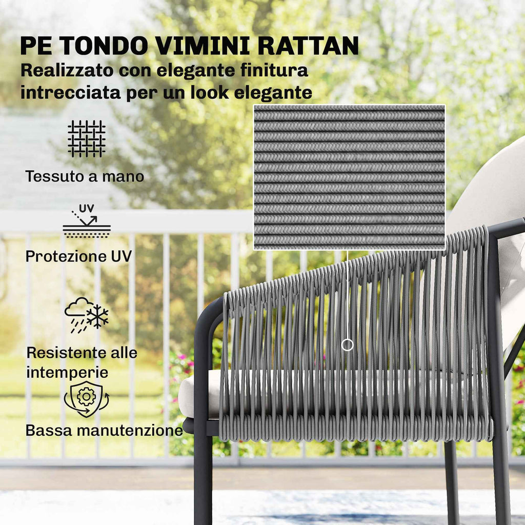 Outsunny 4-Piece Rattan Garden Set with Sofa, Armchairs, and Table, Khaki