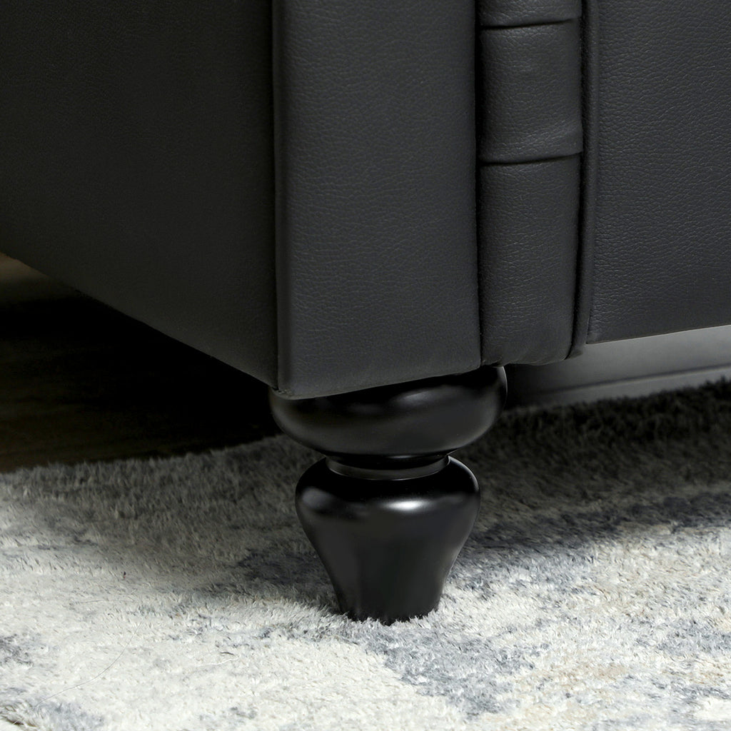 Chesterfield Style PU Faux Leather Lounge Chair with Wooden Legs, Black