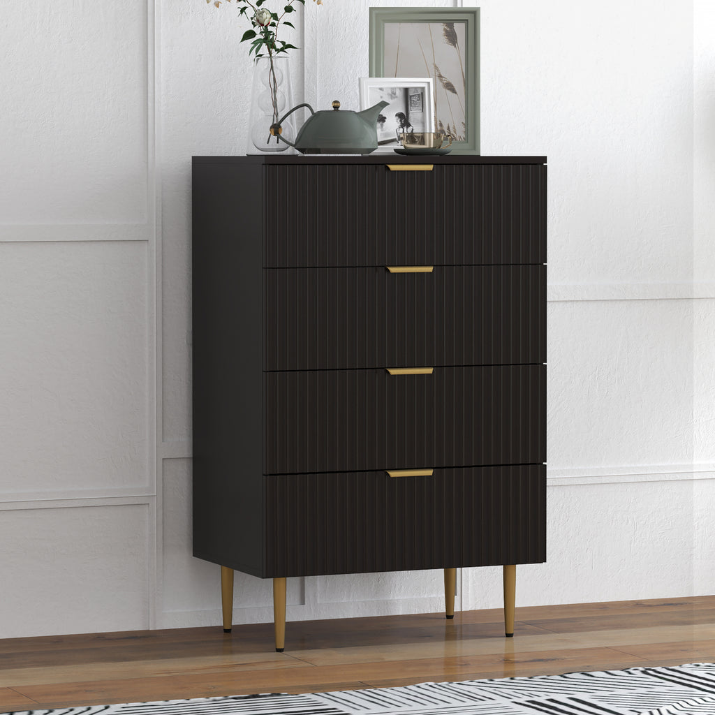 HOMCOM Modern 4-Drawer Chest of Drawers, Dresser with Gold Handles and Anti-Tip Device, 60x40x96 cm, Black