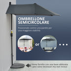 Semicircular Umbrella with Crank and Anti-UV Canopy, 200x190x240 cm, Gray