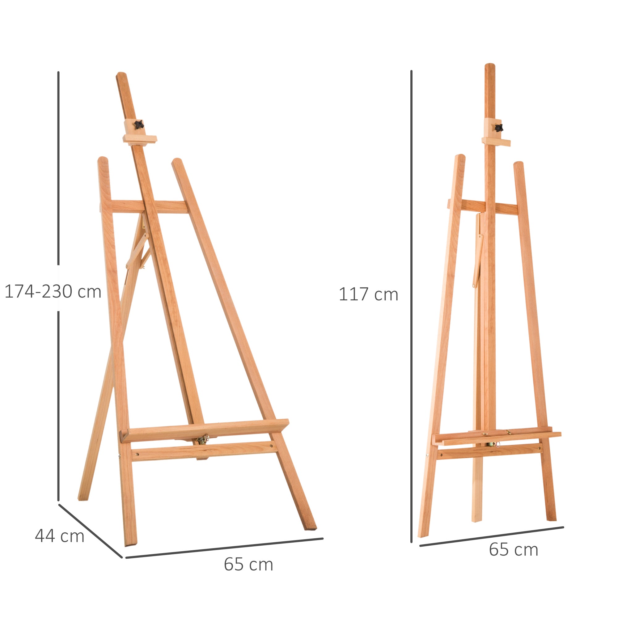 Tripod Easel with Adjustable Canvas Holder, Beech Wood, 65x68x174-230 cm