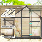 Outsunny Polycarbonate and Aluminum Garden Greenhouse with Sliding Door and Window, 190x132x201 cm, Gray