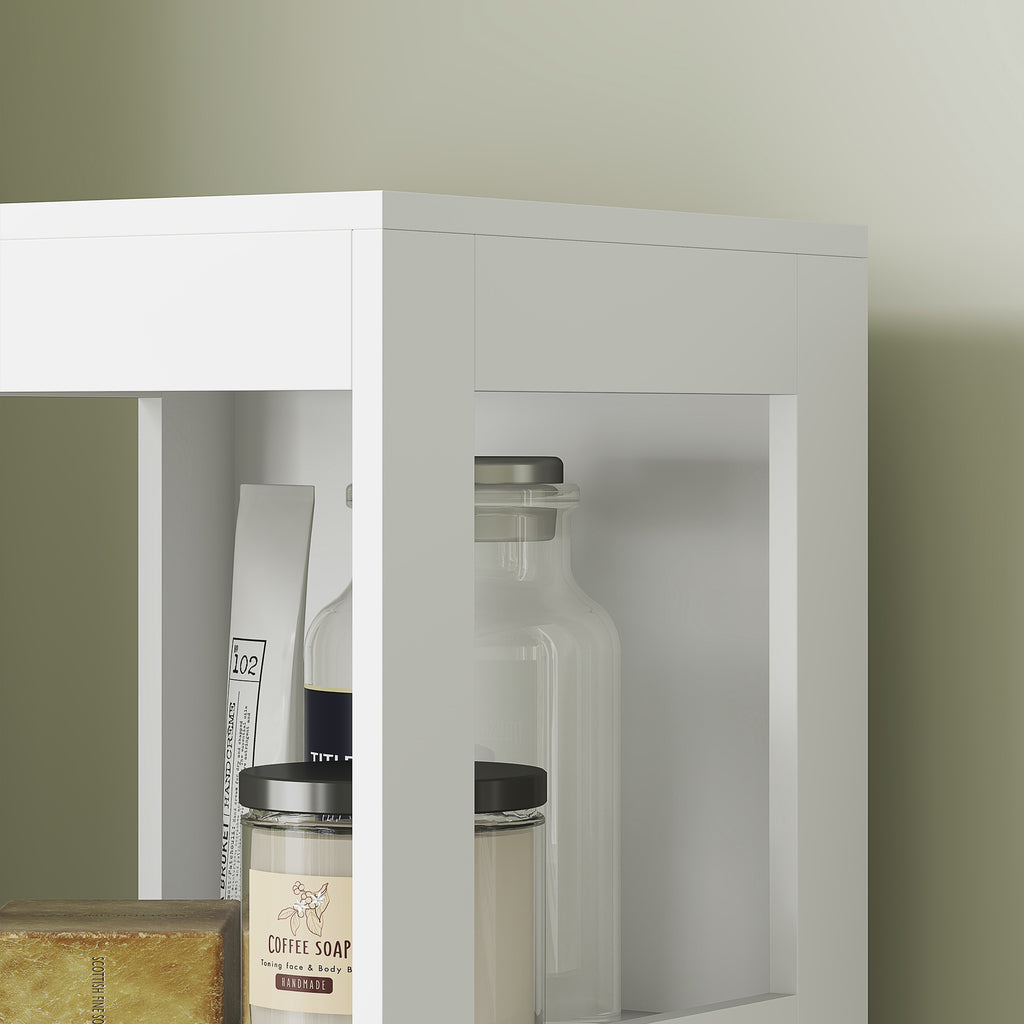 Bathroom Cabinet with 3 Open Shelves and 2 Wooden Drawers, 30x30x141.2 cm, White