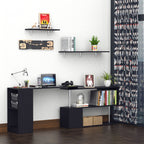 Space-Saving Corner Desk with S-Shaped Shelf, Modern Wooden Desk, 140x120x78 cm, Black