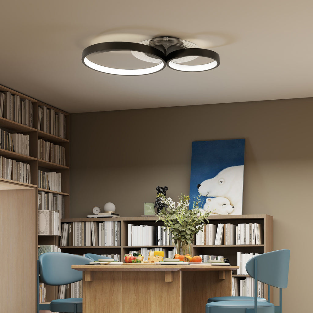 Modern 3-Ring LED Ceiling Light with Adjustable Brightness, 40W Power, Black