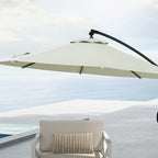 8-Rib Umbrella with Cross Base, in Aluminium, Metal and Polyester, Ø3x2.6 m, Cream - Borgè