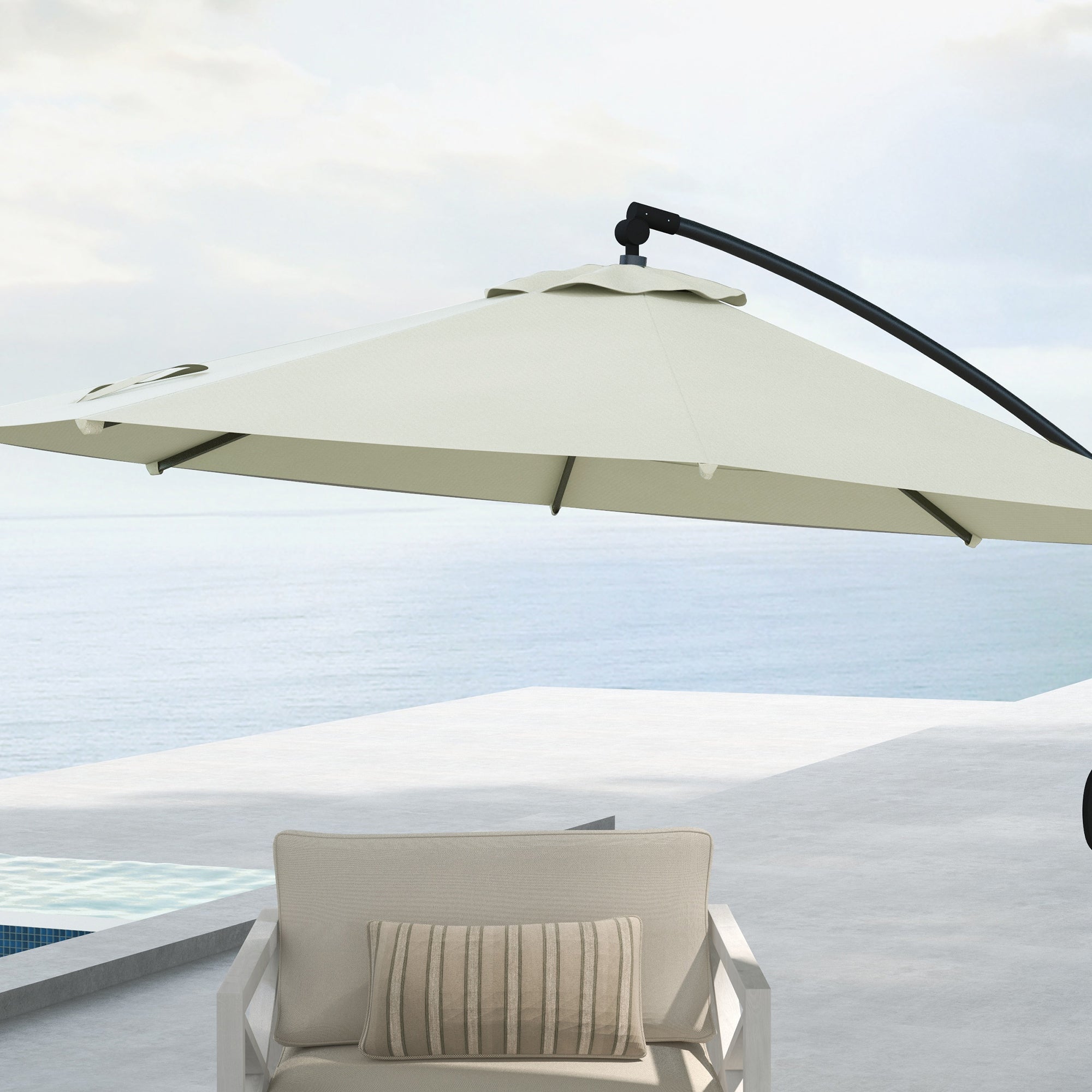8-Rib Umbrella with Cross Base, in Aluminium, Metal and Polyester, Ø3x2.6 m, Cream - Borgè