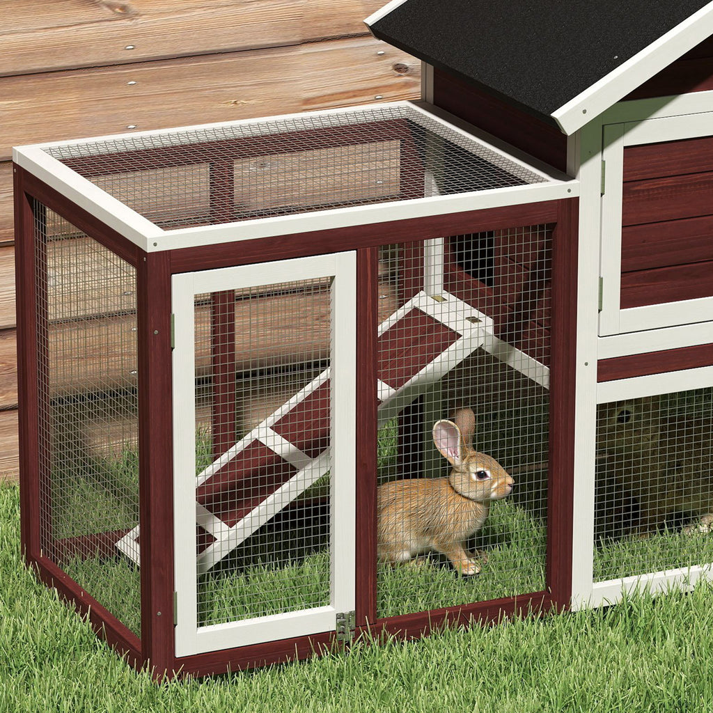 Outdoor Wooden Rabbit Hutch with Rabbit House and Ramp, 122x62. 6x92 cm, Brown and White